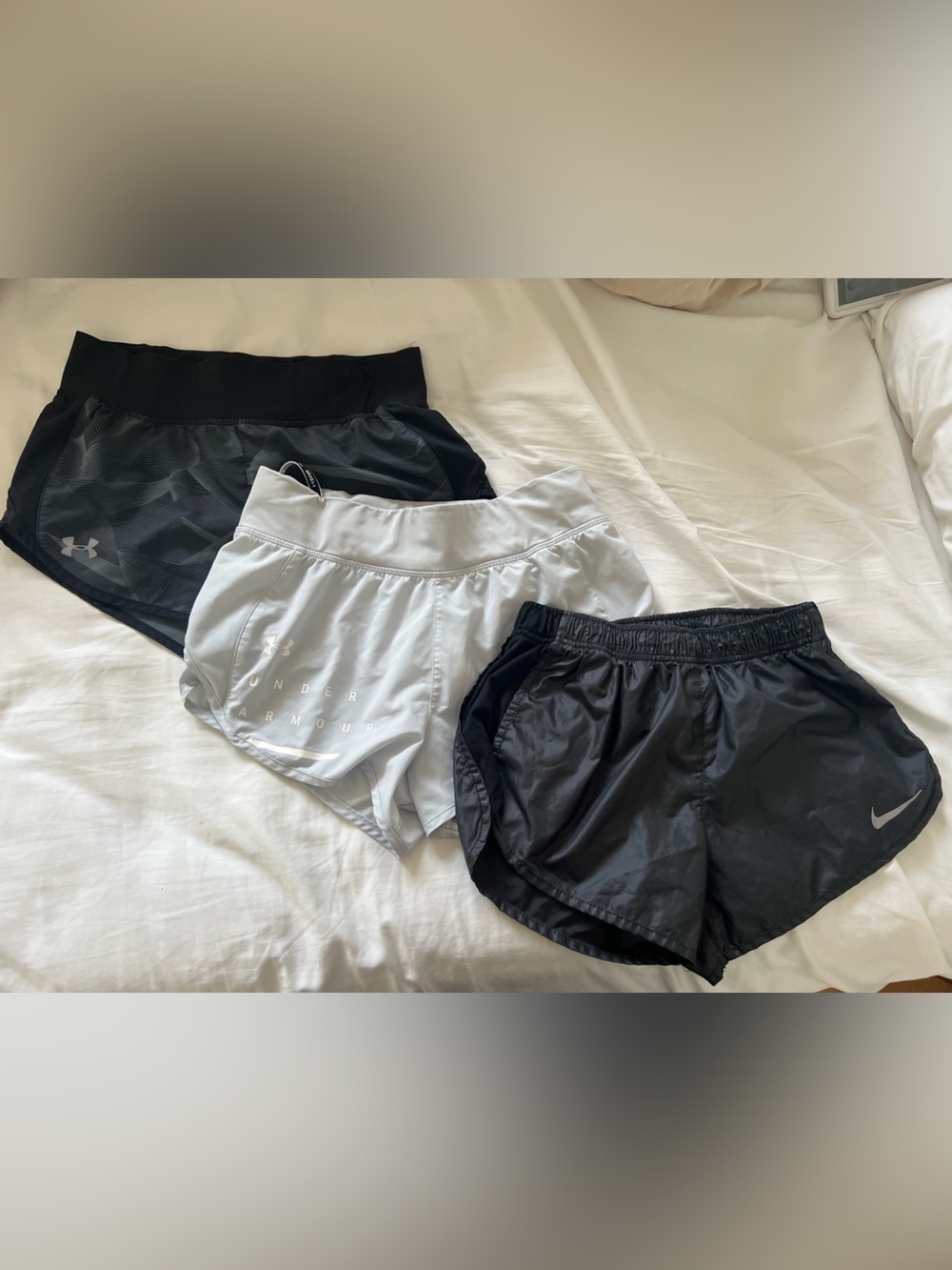 3pk running shorts -  1 Nike, 2 Under Armour -   Small